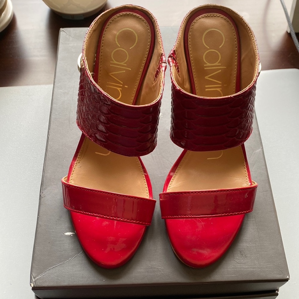 Red Calvin Klein Heels, open heel